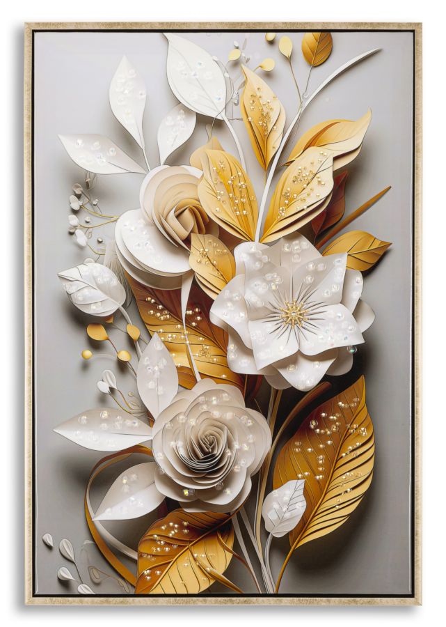 Dipinto su tela laccato flora c/cornice cm 42x3,5x62