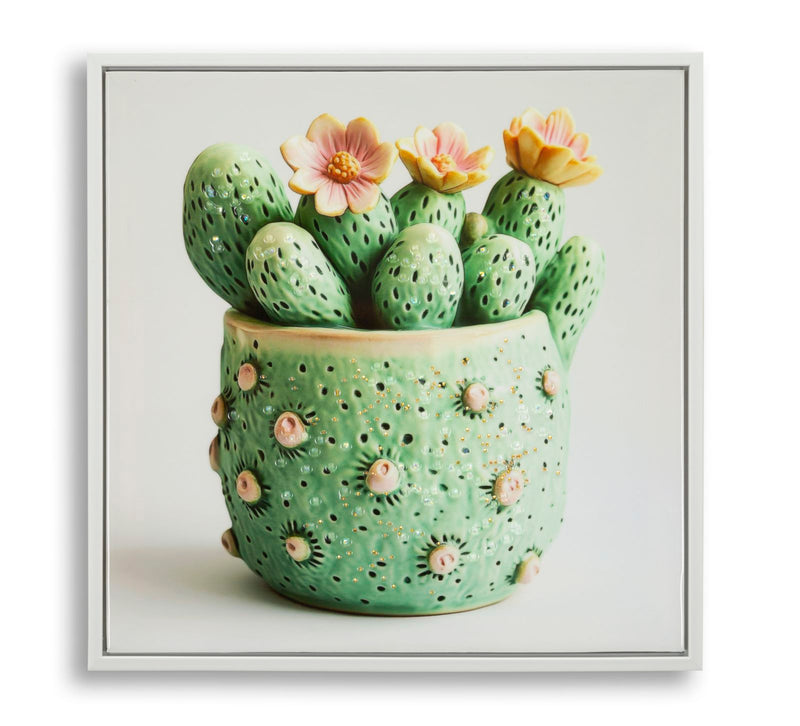 Stampa su tela laccata c/cornice vasetto cactus -a- cm 40x2,8x40