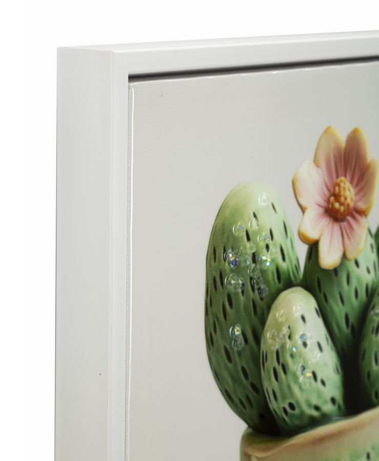 Stampa su tela laccata c/cornice vasetto cactus -a- cm 40x2,8x40