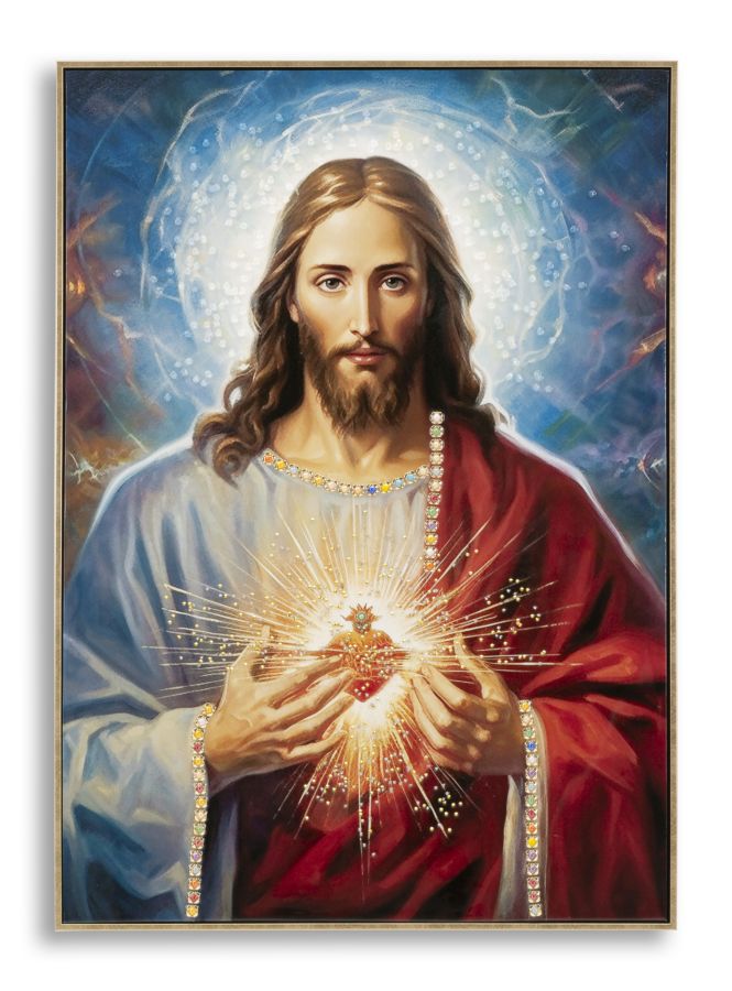 Dipinto su tela laccato jesus c/cornice cm 72x4x102