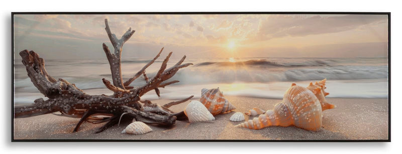 Stampa dipinta su tela laccata beach c/cornice -b- cm 152x4x52