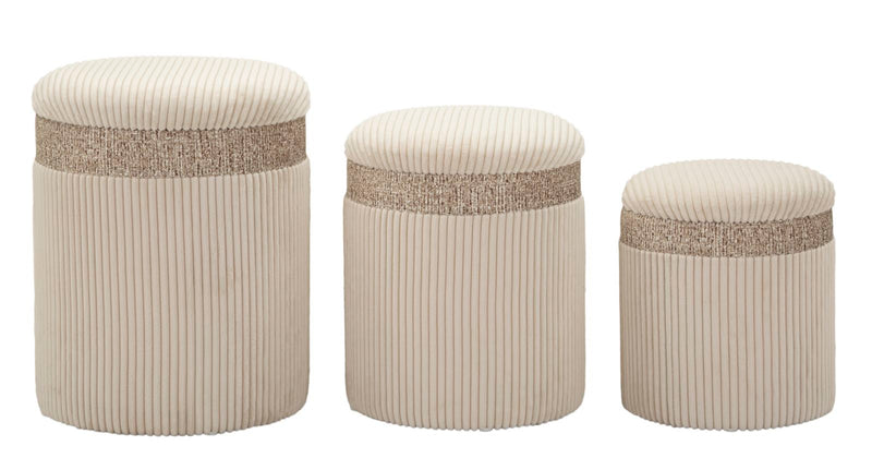 Puff c/contenitore cortina crema set 3 pz cm ø 40,5x49,5-35x42-31x38
