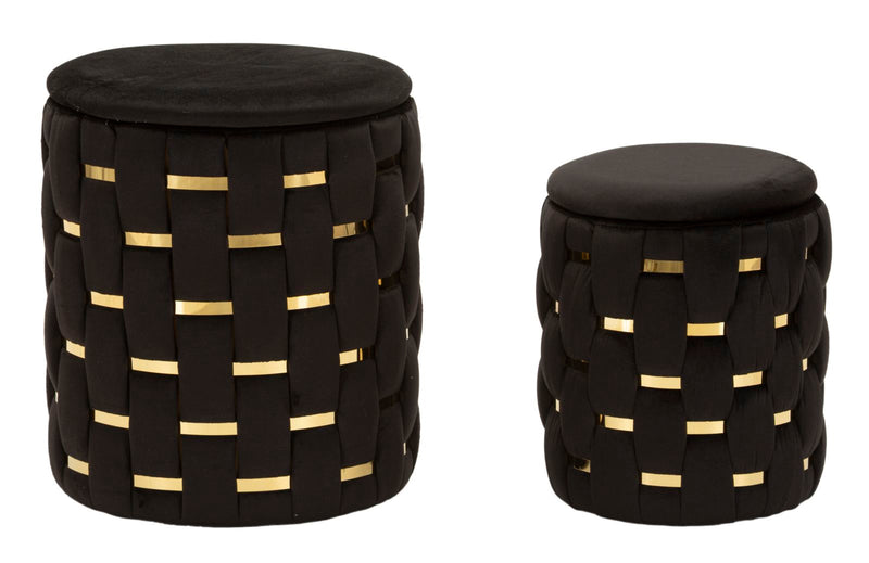 Puff c/contenitore shanty nero set 2 pz cm ø 37x42-28x35