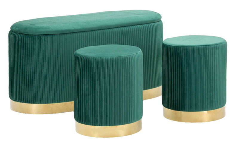 Panca c/contenitore e sgabelli shopy verde set 3 pz cm 80x37x42-29x35