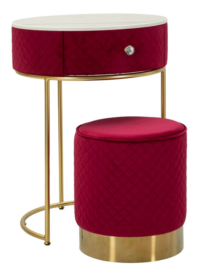Comodino/toletta c/puff vellit rosso cm ø 52x70 - ø 36x39