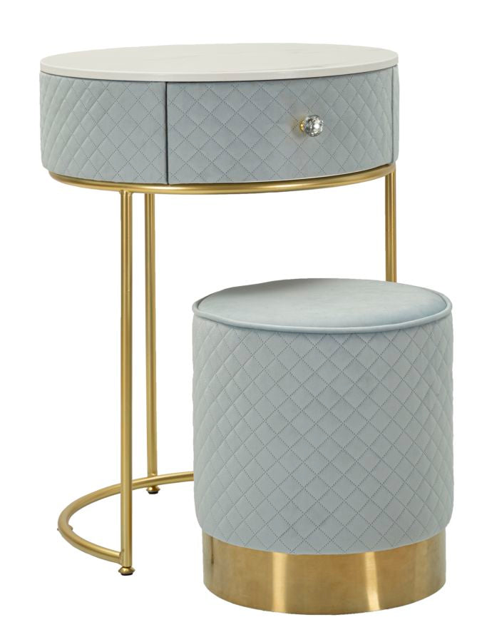 Comodino/toletta c/puff vellit celeste cm ø 52x70 - ø 36x39