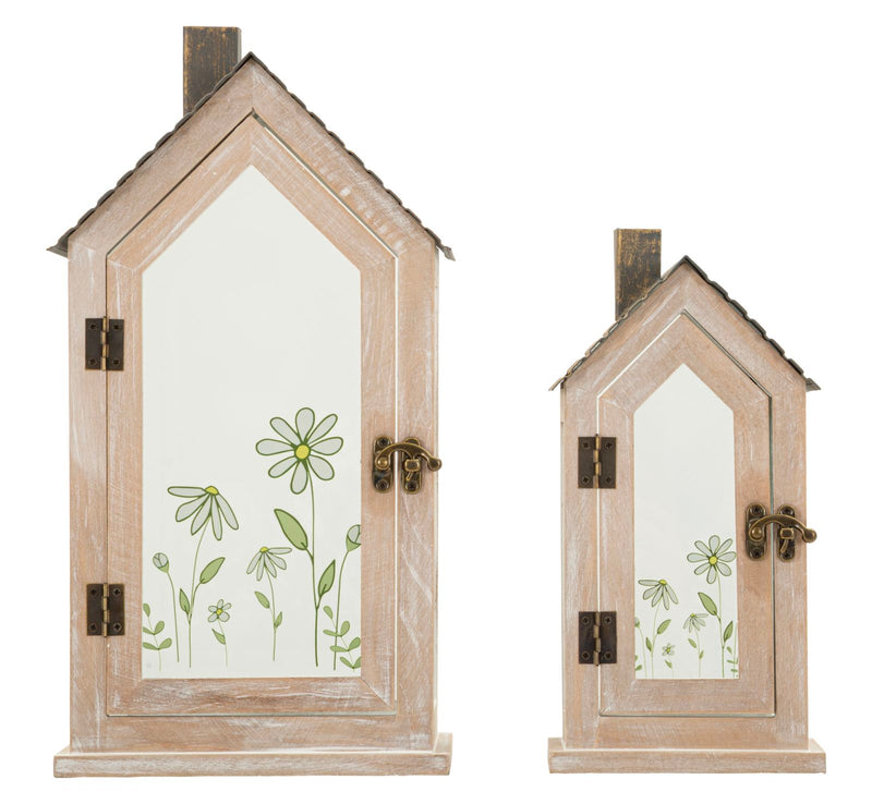 Lanterne home flower coppia cm 18x13x36-12,5x8,5x25 (vetro temperato)