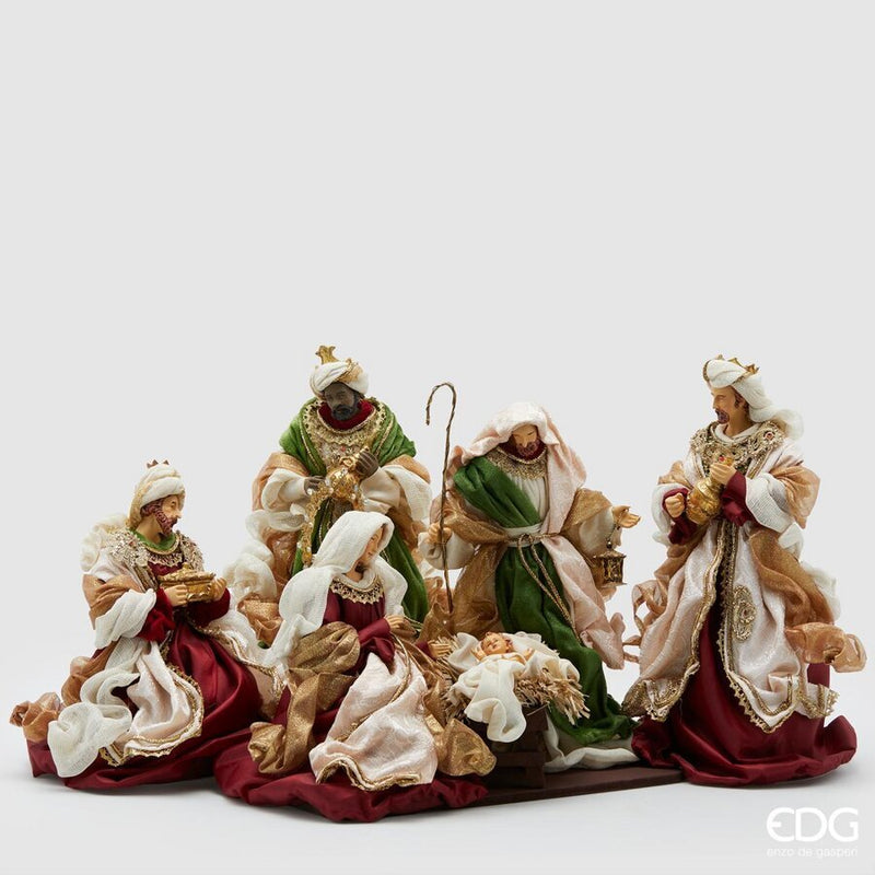 Natività King con Re Magi set 4 pezzi 36 cm EDG - Verde e rosso