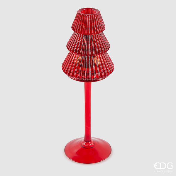 Portacandela Pino a calice in vetro 25 cm EDG - Rosso