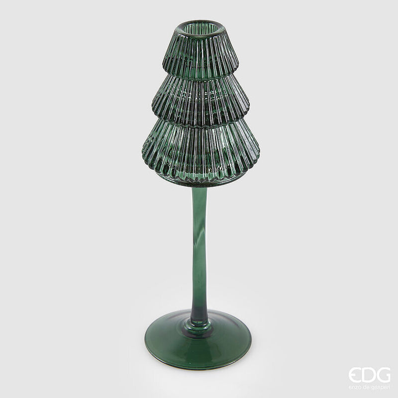 Portacandela Pino a calice in vetro 25 cm EDG - Verde scuro