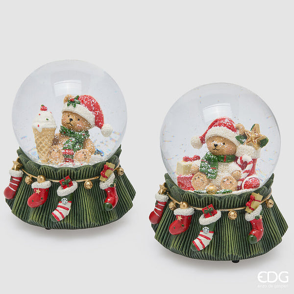 Sfera d’acqua orsetto con carillon 14,5 cm EDG - Verde e rosso