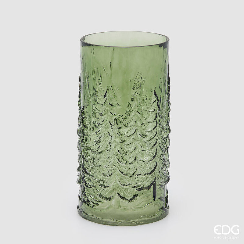 Vaso Pini cilindrico verde in vetro 30 cm EDG - Verde