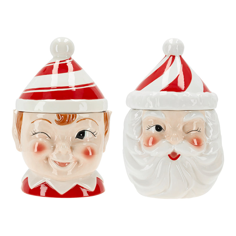 Biscottiera natalizia elfo e Babbo Natale in ceramica Timstor