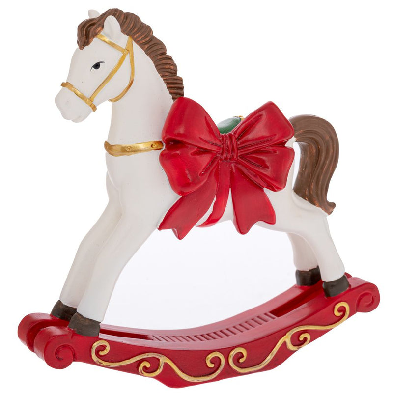 Cavallo a dondolo bianco con fiocco rosso 17,5 cm Iliadis