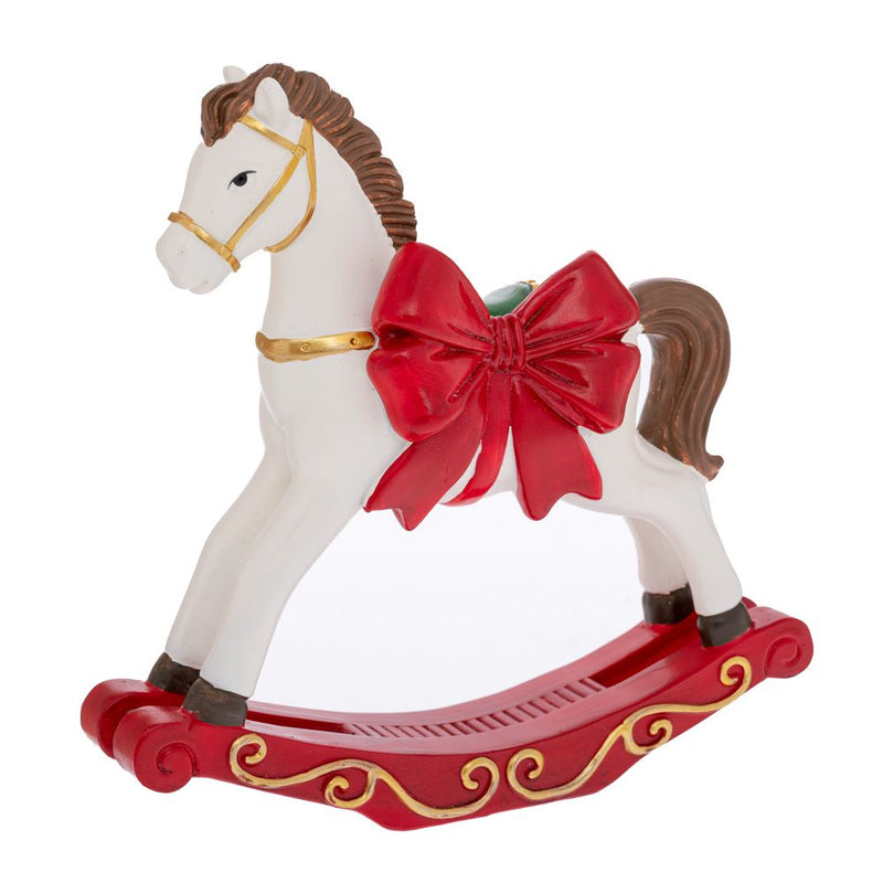 Cavallo a dondolo bianco con fiocco rosso 26 cm Iliadis
