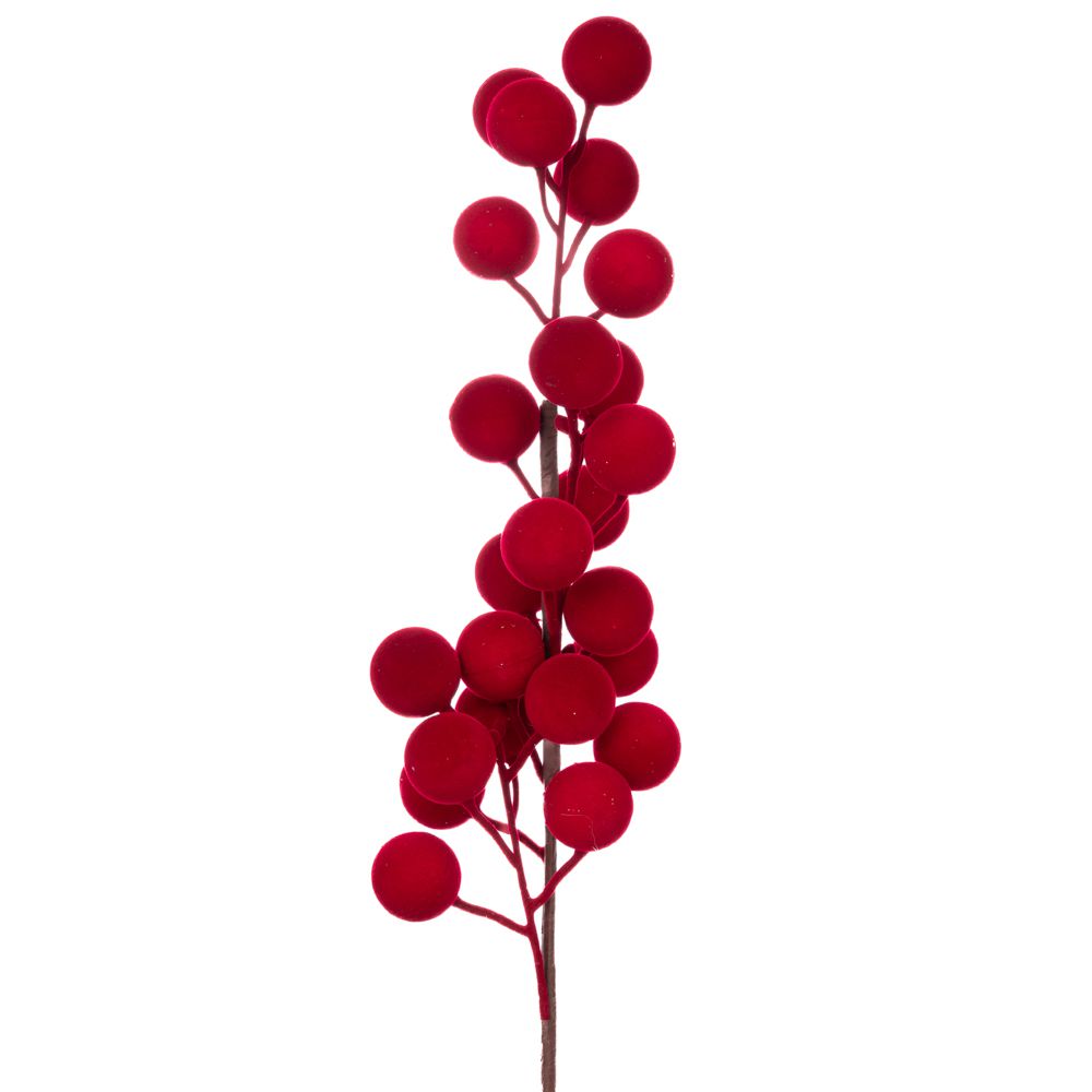 Ramo natalizio in velluto con bacche rosse 57 cm Iliadis