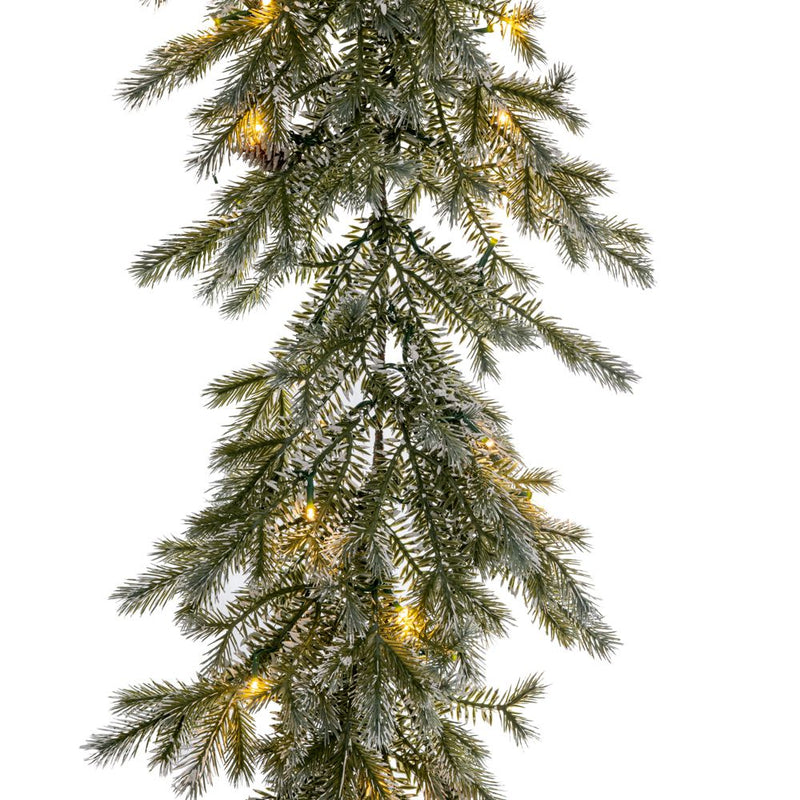 Ghirlanda brinata 270 cm con pigne e 80 LED bianco caldo Iliadis
