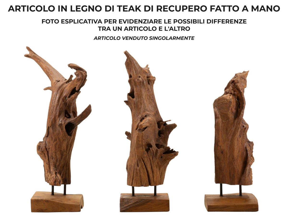 Mauro Ferretti Scultura Akar in Teak Riciclato 23 x 27 x 64 cm (pezzi Unici - Non Rip. in Serie)