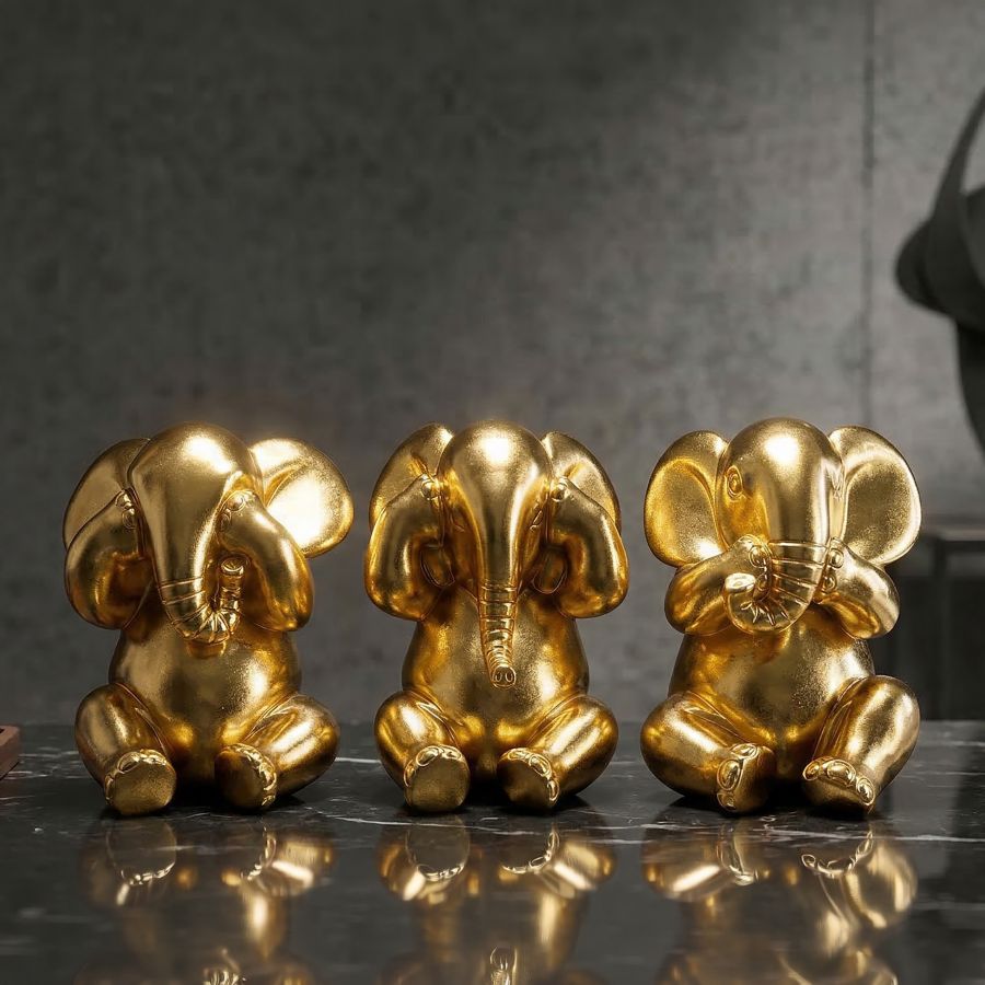 Elefante non vedo/non sento/ non parlo set 3 pz cm ø 15,5x20,5