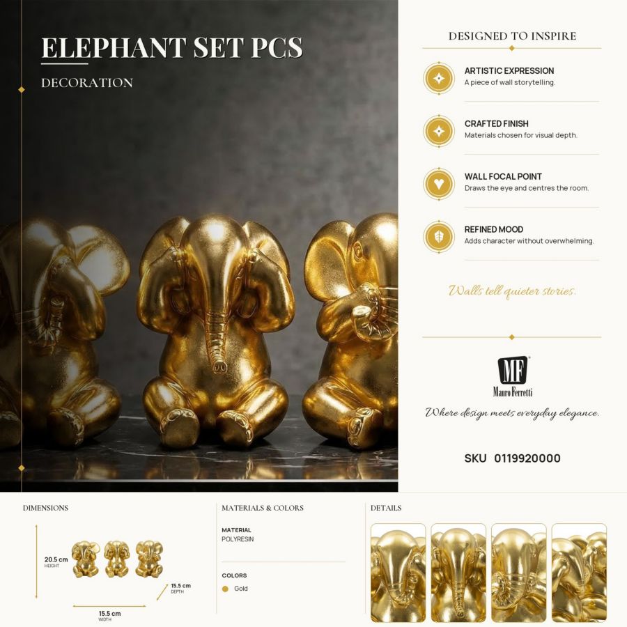 Elefante non vedo/non sento/ non parlo set 3 pz cm ø 15,5x20,5