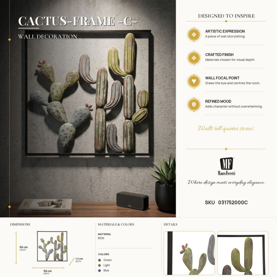 Mauro Ferretti Pannello in Ferro Cactus-frame -c- 50 x 1,3 x 50 cm