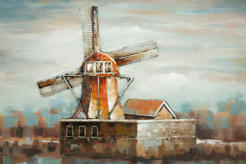 Mauro Ferretti Dipinto su Tela Mulino a Vento 120 x 3,7 x 80 cm