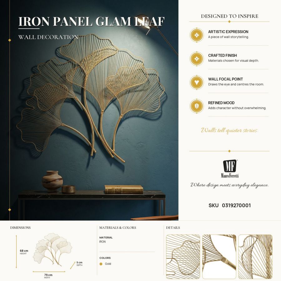 Mauro Ferretti Pannello in Ferro Glam Leaf 79 x 5 x 68 cm