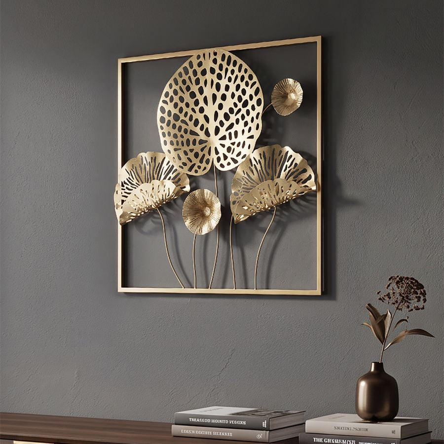 Mauro Ferretti Pannello in Ferro Gold Flowers 50 x 5 x 50 cm
