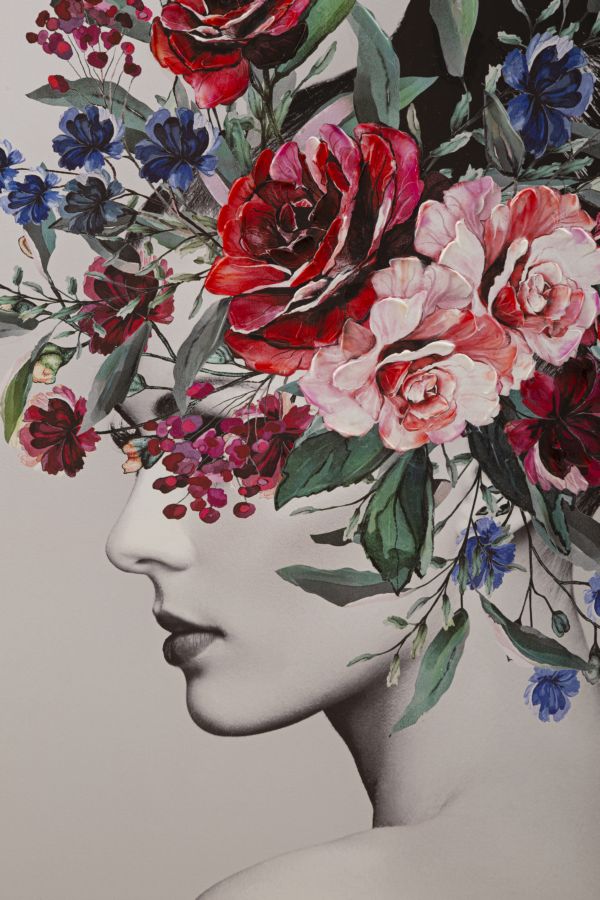 Mauro Ferretti Stampa Dipinta Lady Flower -a- 80 x 2,8 x 120 cm