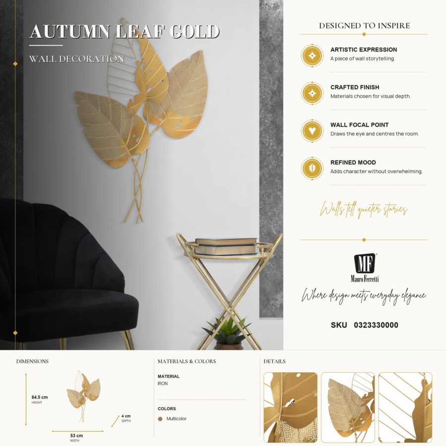 Mauro Ferretti Pannello in Ferro Autumn Leaf Gold 53 x 4 x 84,5 cm