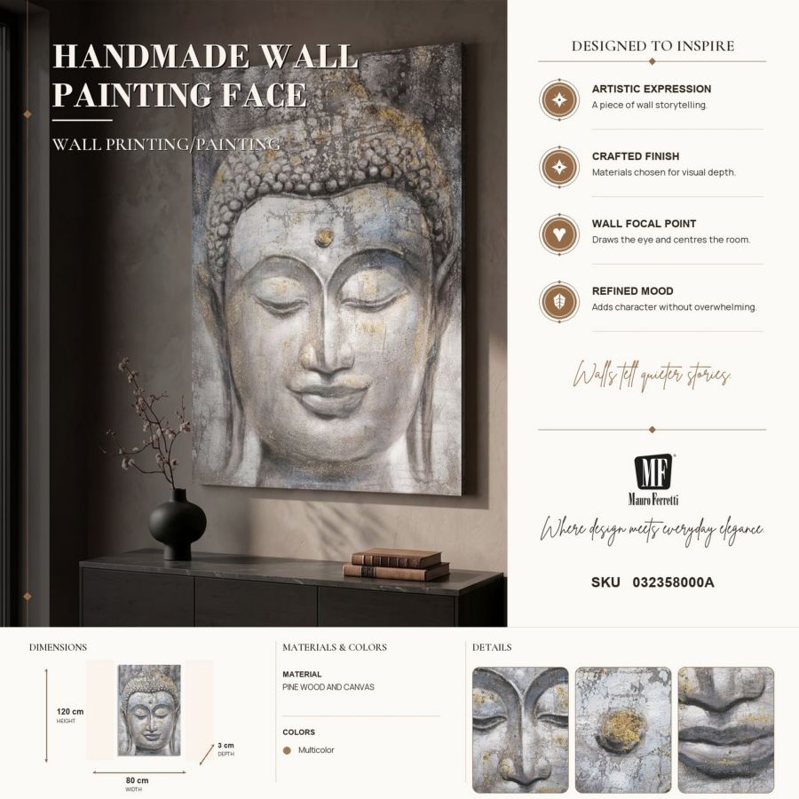 Mauro Ferretti Dipinto su Tela Face Buddha Light -a- 80 x 3 x 120 cm