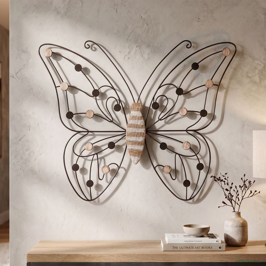 Mauro Ferretti Pannello in Ferro e Legno Butterfly 39,5 x 1,5 x 33,5 cm