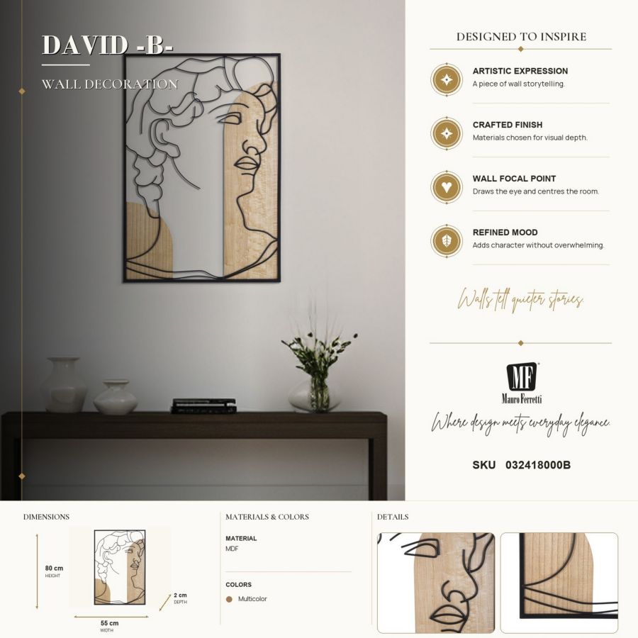 Mauro Ferretti Pannello da Muro David -b- 55 x 2 x 80 cm