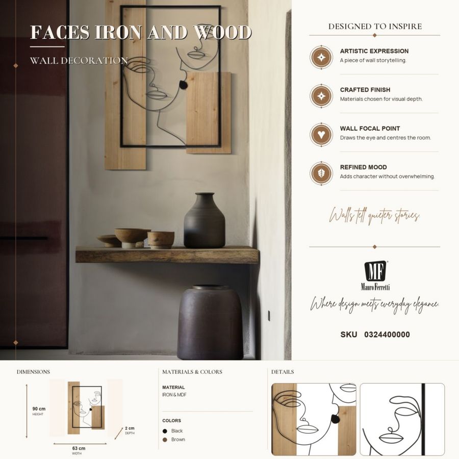 Pannello da muro faces ferro e wood cm 63x2x90