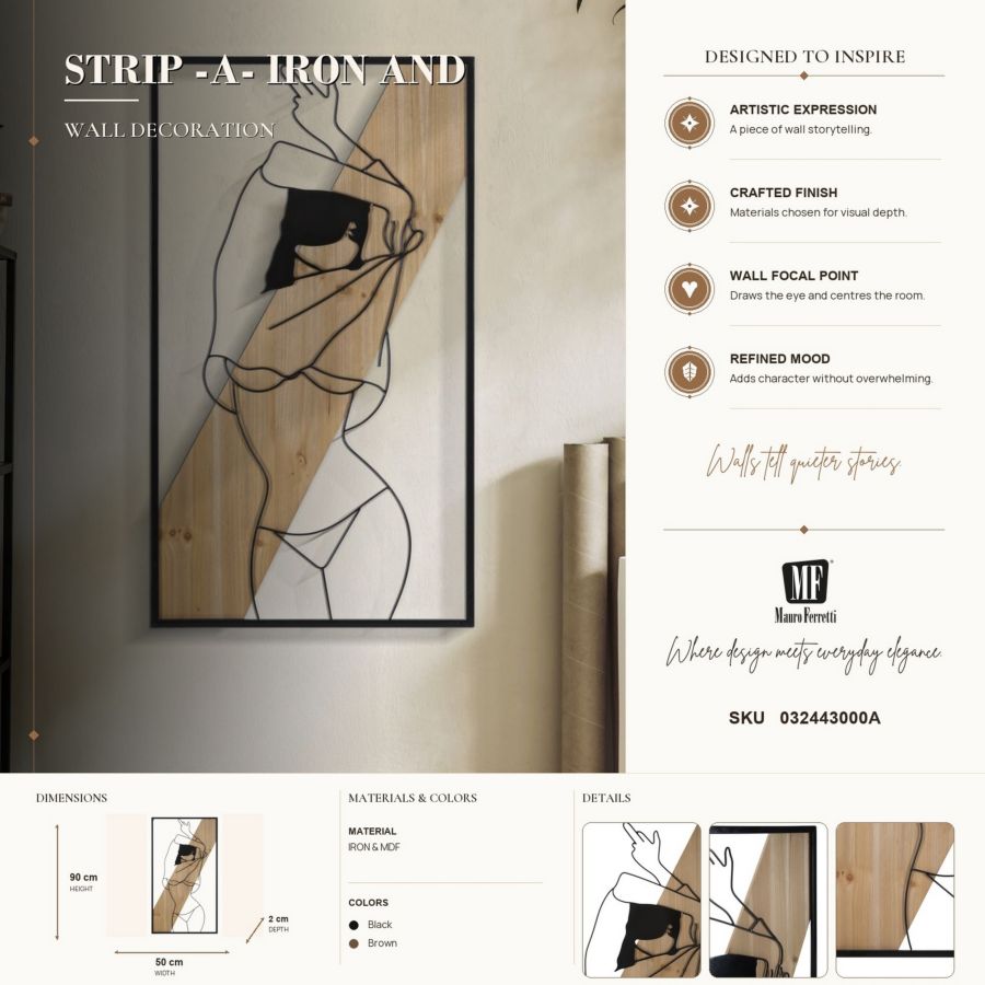 Pannello da muro strip -a- ferro e wood cm 50x2x90