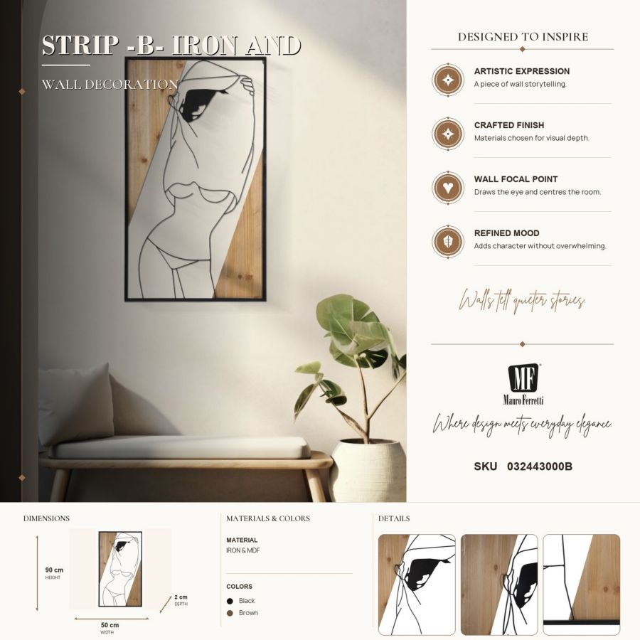 Pannello da muro strip -b- ferro e wood cm 50x2x90
