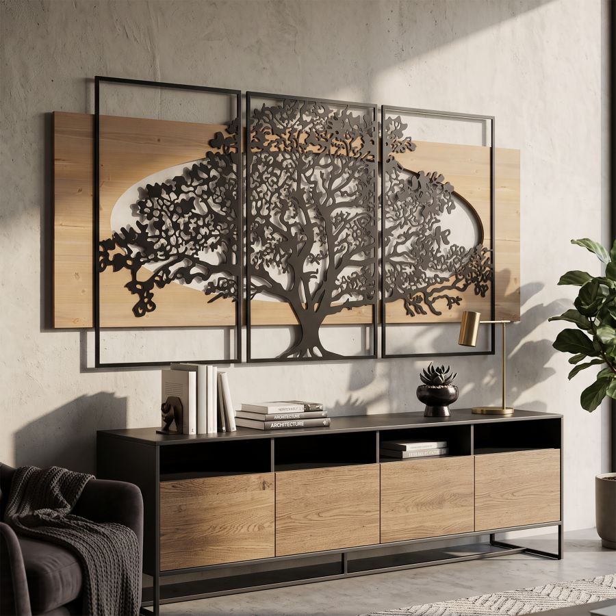Pannello da muro tree ferro e wood set 3pz cm 176x2x90 (63x2x90-50x2x90)