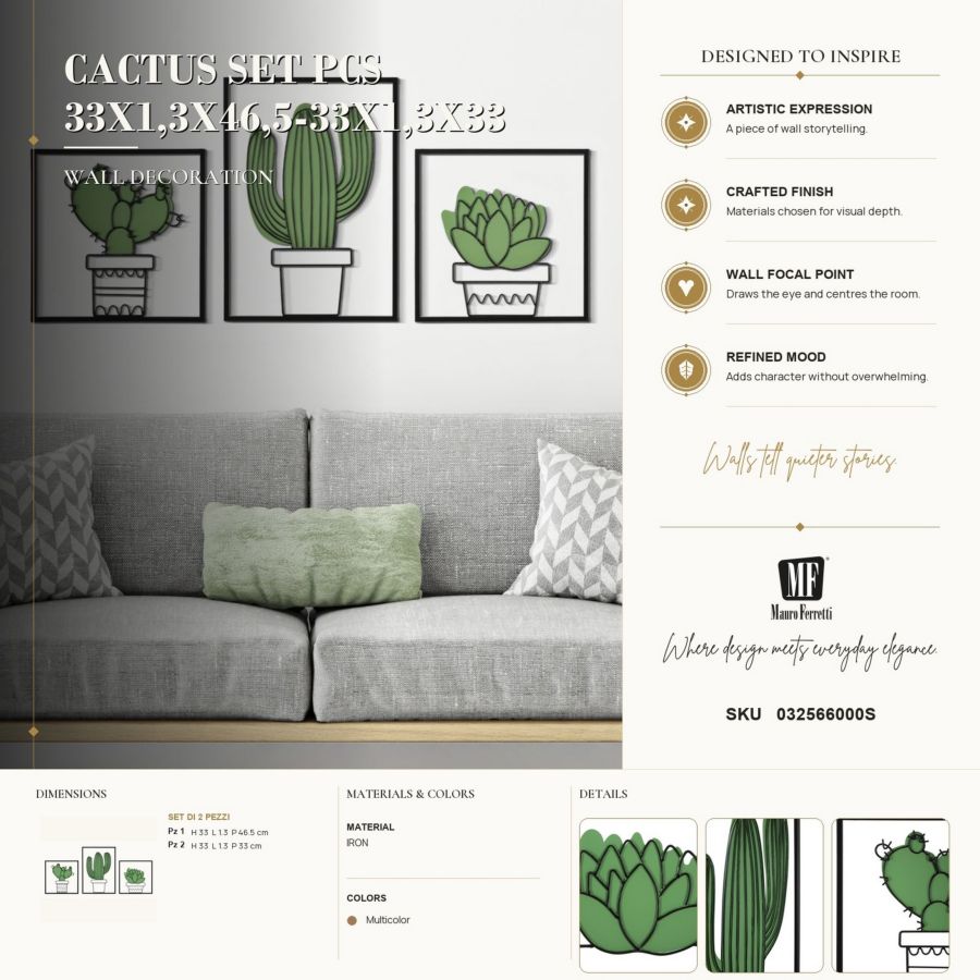 Pannello da muro cactus set 3pz 33x1,3x46,5-33x1,3x33