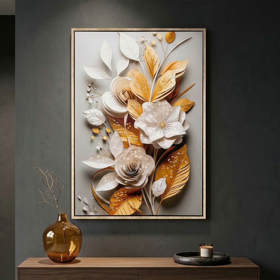 Dipinto su tela laccato flora c/cornice cm 42x3,5x62