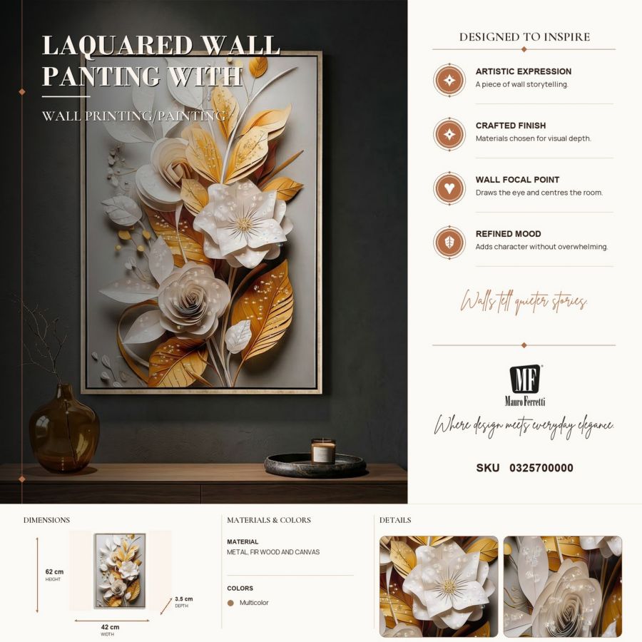 Dipinto su tela laccato flora c/cornice cm 42x3,5x62