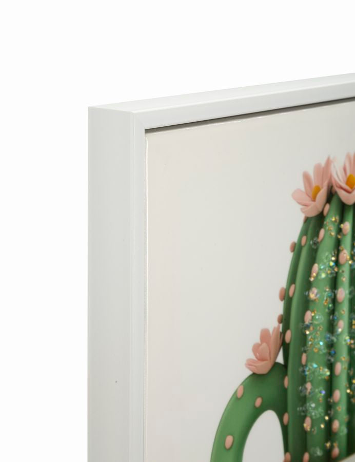 Stampa su tela laccata c/cornice vasetto cactus -b- cm 40x2,8x40