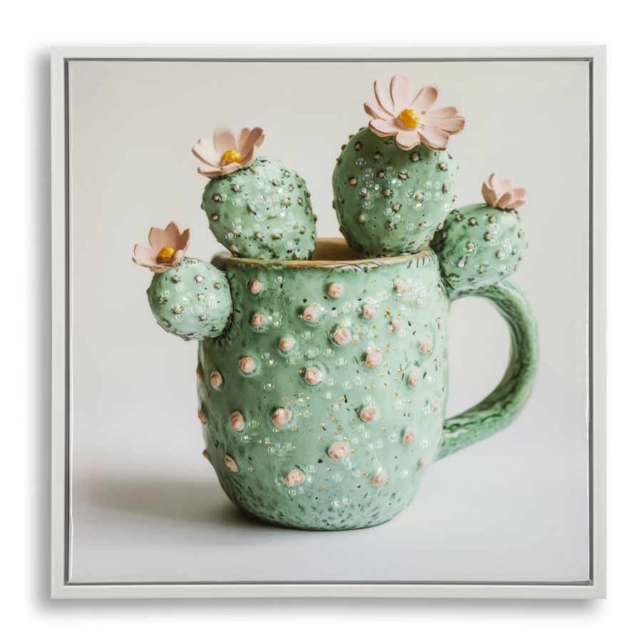 Stampa su tela laccata c/cornice vasetto cactus -c- cm 40x2,8x40