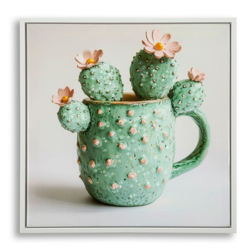 Stampa su tela laccata c/cornice vasetto cactus -c- cm 40x2,8x40