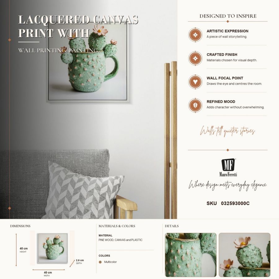 Stampa su tela laccata c/cornice vasetto cactus -c- cm 40x2,8x40