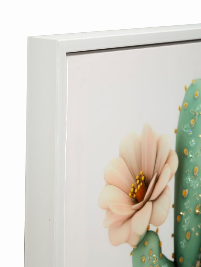 Stampa su tela laccata c/cornice vasetto cactus -d- cm 40x2,8x40
