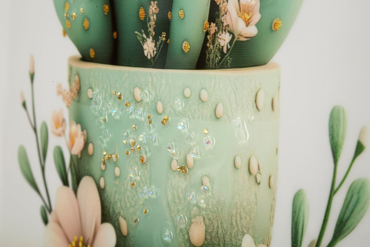 Stampa su tela laccata c/cornice vasetto cactus -d- cm 40x2,8x40