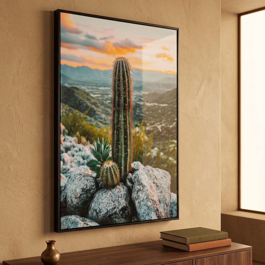 Stampa su tela laccata c/cornice cactus -a- cm 60x4x90
