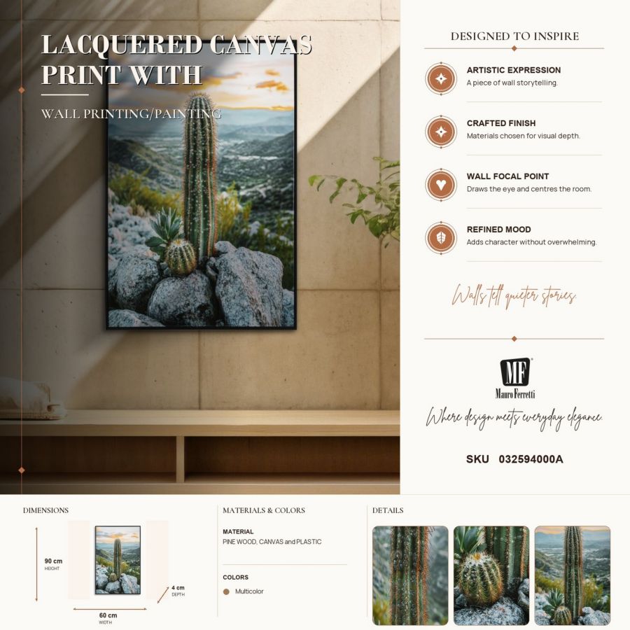 Stampa su tela laccata c/cornice cactus -a- cm 60x4x90