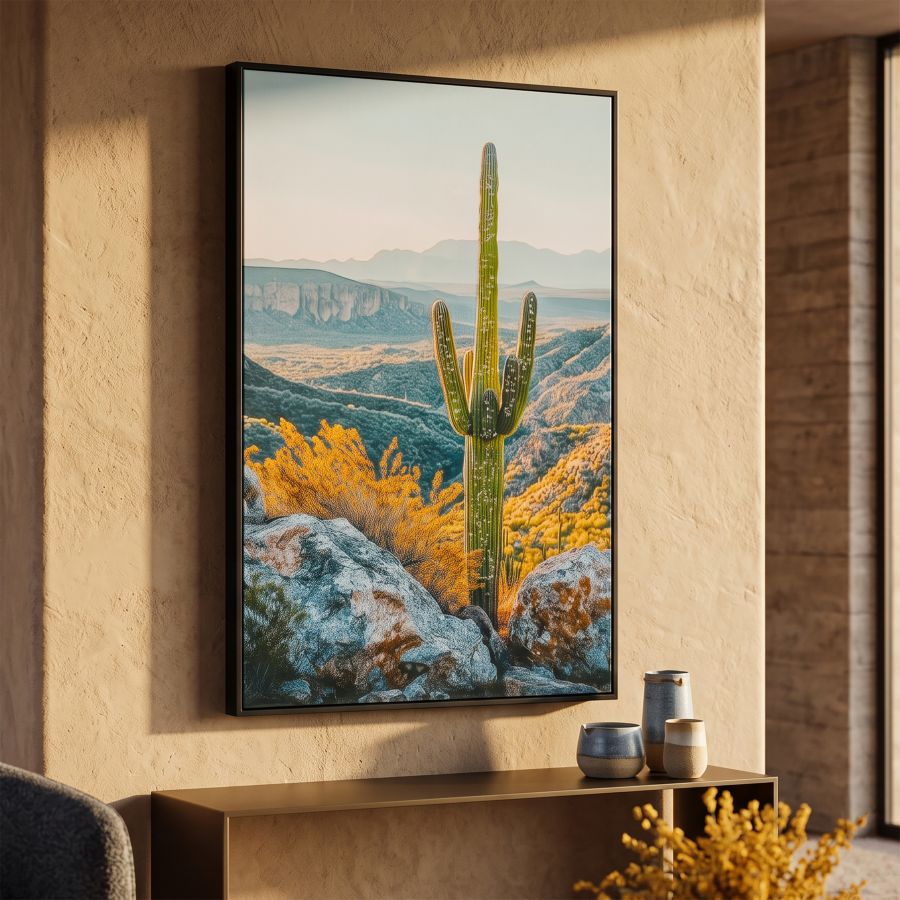Stampa su tela laccata c/cornice cactus -b- cm 60x4x90
