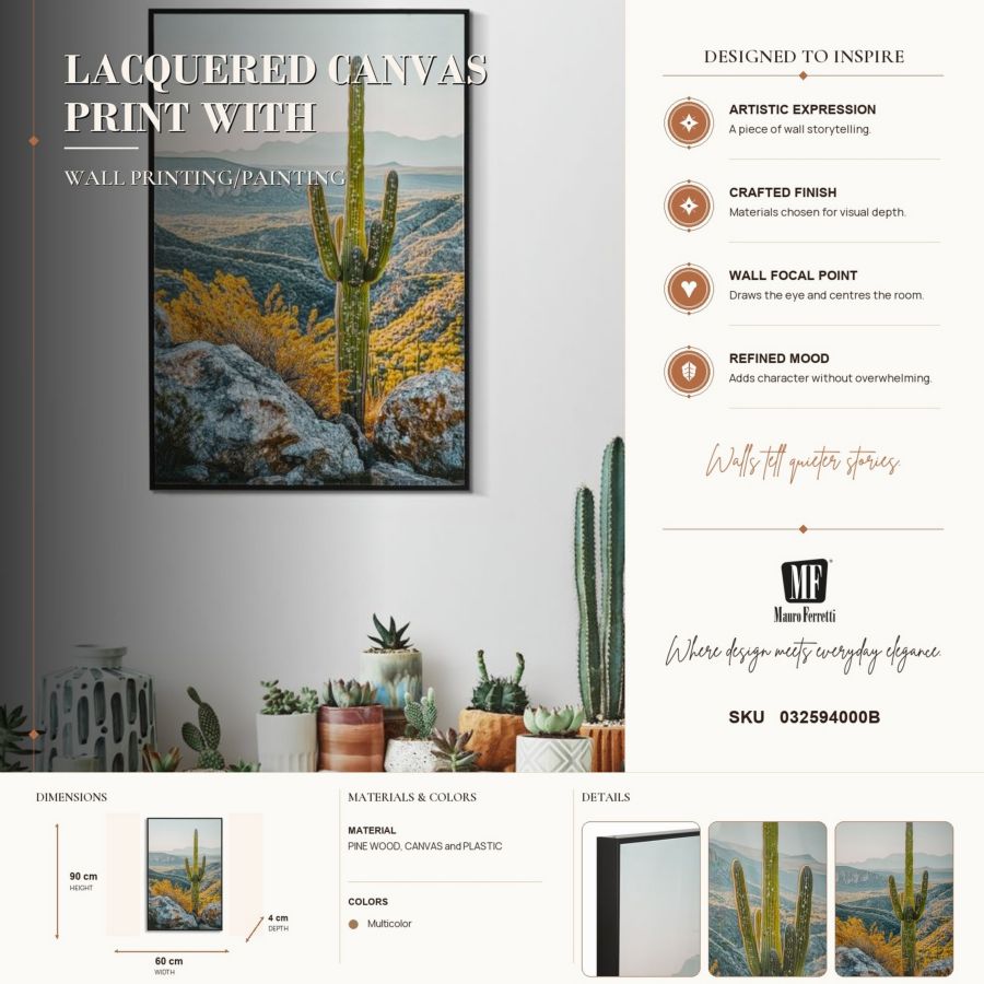 Stampa su tela laccata c/cornice cactus -b- cm 60x4x90